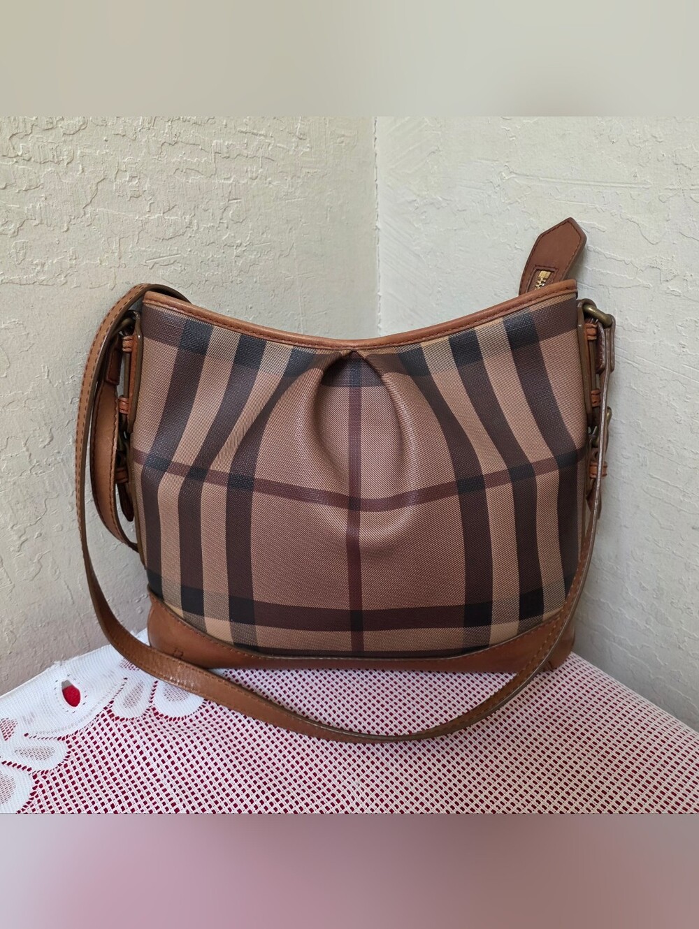 Burberry Smoked Check Shoulder Crossbody Bag AUTHENTIC